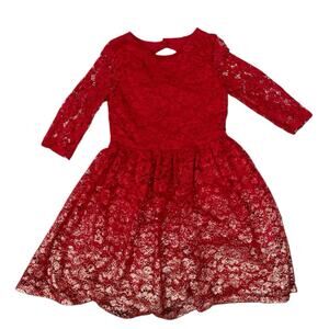 Blush by US Angels Girls Red Floral Lace Metallic Gold Fit & Flare Dress Size 8